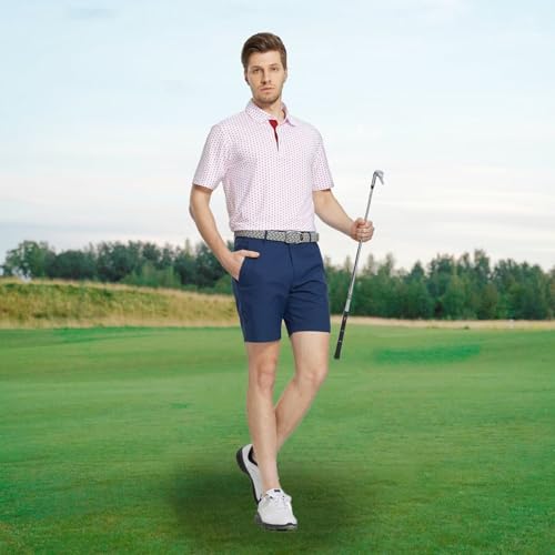 Image of M MAELREG Mens Golf Shirt Short Sleeve Dry Fit Print Moisture Wicking Performance Patterns Collared Polo Shirt