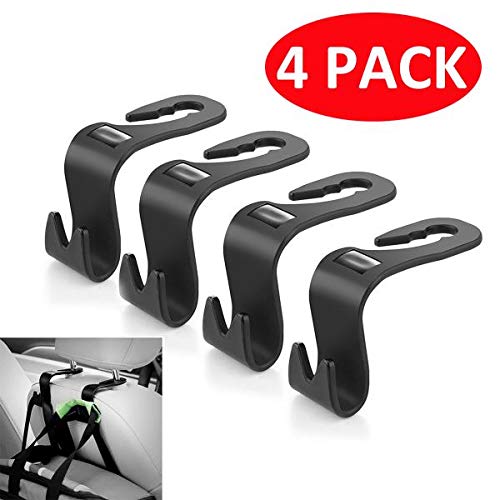 MYSBIKER Car Hook Headrest Hooks, 4 Pack Vehicle Seat Headrest Hanger Hook Back Seat Headrest Hanger Holder Hook for Bag Purse Cloth Grocery with 360 Degree …