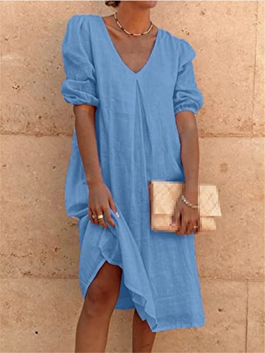 Robe d'été en coton et lin Haitpant blanc - Taille M décontractée - 2