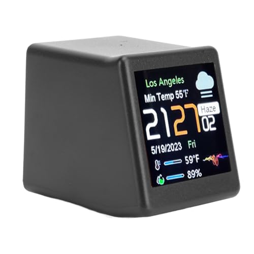Weather Station Clock, Digital Clock Calendar Thermometer Weather Forecast Station, LCD Digital Display, Multifunctional Electronic Clock Support Customised Settings (Black)