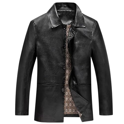 Chaqueta Bomber de cuero para hombre con cuello solapa miniatura 5