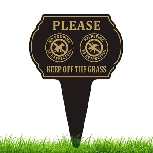 Felexdo No Poop or Pee Dog Sign 13.6X9.6 Keep Off the Grass Yard Sign with Integrated Stake Double Sided Metal Sign for Lawn Weatherproof and Outdoor Use
