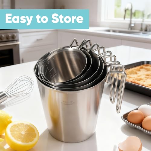 Image of Newness 5-Pack Stainless Steel Measuring Cups Set, Metal Measuring Cup