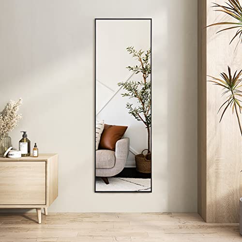 Image of NeuType Over The Door Mirror Full Length Mirror Hanging Over Door or Leaning Against Wall or Mounted On Wall, Aluminum Alloy Frame,Metal Hanger, 55 inchx16 inch, Black