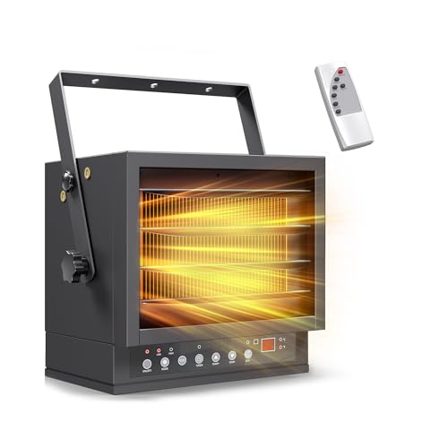 7500W Electric Garage Heater with Remote, Ceiling Mount Shop Heater, Garage Space Heaters with ECO Mode, 240V, 12H Timer, Thermostat, Overheat Protection, for Garage Workshops Warehouses Industrial