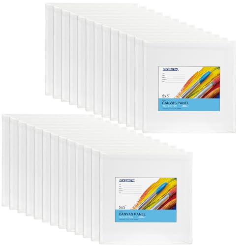 Image of FIXSMITH Canvas Boards for Painting 5x5 Inch, Super Value 24 Pack Mini Canvases, White Blank Canvas Panels, 100% Cotton Primed, Painting Art Supplies