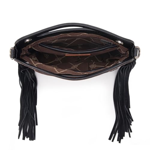 Image of Wrangler Western Handbag for Women Crossbody Bag Top Handle Shoulder Bag Embossed Cowgirl Fringe Purse