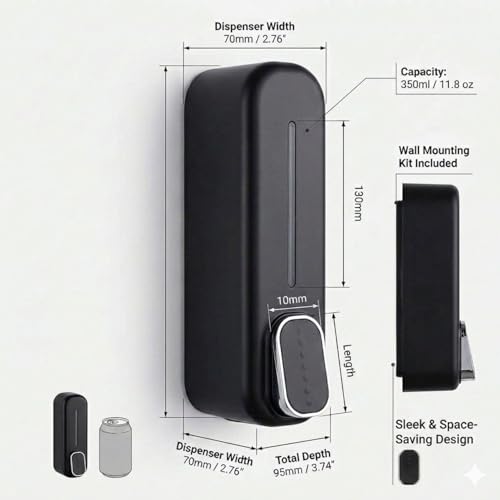 Image of Wall Mounted Soap Dispenser | Liquid Hand Wash Dispenser for Bathroom & Kitchen | Manual Soap Pump | Kitchen Sink & Wash Basin Soap Dispenser Black