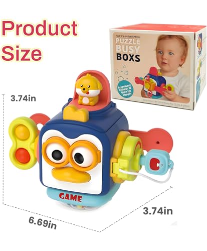 Image of Interactive Busy Cube Toy with 6 Learning Activities | Sensory & Fidget Play Toy for Babies and Toddlers | Compact Travel Activity Cube (Pack of 1)