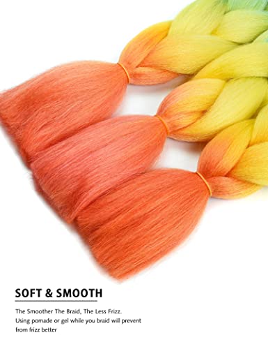 Yamel Ombre Kanekalon Braiding Hair 3 Packs Synthetic Hair Extensions for Braiding Crochet Twist Box Braids 24 Inch 4 Tone Ombre Purple Blue Yellow Orange Jumbo Braiding Hair - Image 4