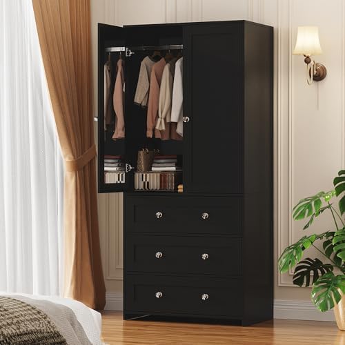 VOWNER Armoire Wardrobe Closet with Drawers and Mirror, 71" Cloth...