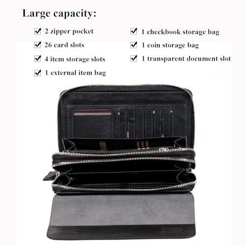 Leather Men Clutch Bag Large Wallet Purse Card Holder Case Business with Double Zip Handbag4