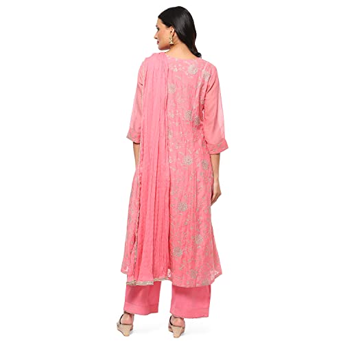 Image of BIBA Women Cotton Blend Kalidar Kurta Palazzo Suit Set