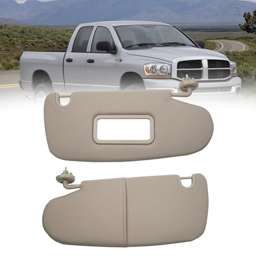 Dasbecan Gray Pair Car Sun Visor Compatible with Dodge Ram 1500 2500 3500 2002 2003 2004 2005 2006 2007 2008 2009 Replaces# 1CT18TL2AA 1CT11TL2AA