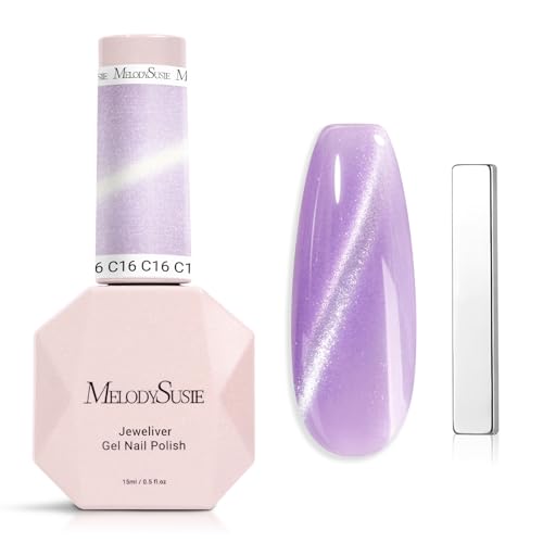 Image of MelodySusie Jeweliver Cat Eye Gel Nail Polish, 0.5 Fl Oz Purple Glitter Holographic Magnetic Nail Polish with Magnet, UV Nail Polish for Nail Art Manicure Salon DIY at Home C16