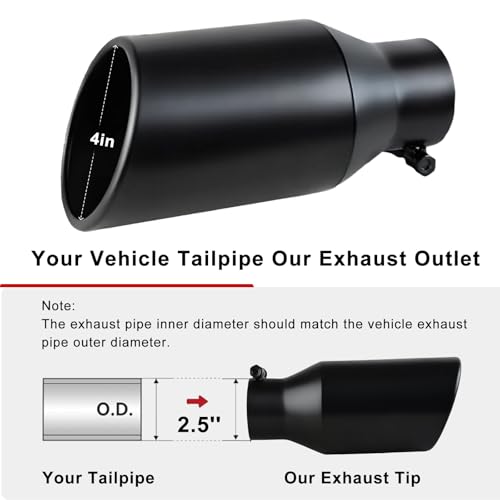 Image of 2.5 inch Inlet Exhaust Tip, 4 inch Outlet 9 inch Long Coated Rolled Edge