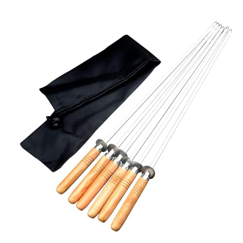 Bothyi 6Pcs Stainless Steel Flat Skewers BBQ Skewers,with Carry Bag,Reusable,Kebab Sticks Grilling Supplies for Cooking Camping Meat