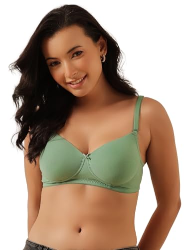 Image of Clovia Women Padded Cotton T-Shirt Bra- Demi Cup, Wirefree, Sage