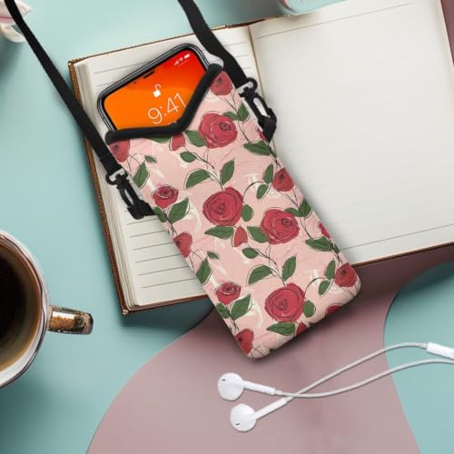 Image of Women's Crossbody Phone Bag Lightweight Neoprene Cellphone Case Waterproof Phone Carry Pouch for iPhone 16 /15 /14 Pro Max, for Samsung S25, S24, S23, S22, S21, Rose Pink