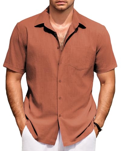 COOFANDY Mens Short Sleeve Button Down Shirts 100% Cotton Beach Style Textured Shirts