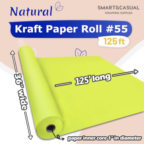 Image of SMART&CASUAL 36 inch x 1,500 inch (125') Neon Green Kraft Craft Paper Roll for Gift Wrapping Bulletin Board Bouquet Flower Art Packing Parcel Table Covering 80GSM 55LB (Neon Green, 36 inch x 125')
