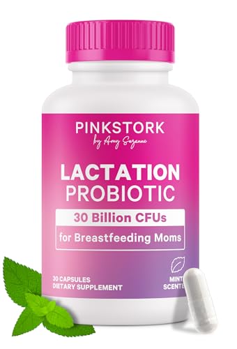 Pink Stork Lactation Probiotic - 30 Billion CFUs Multi Strain Postnatal Probiotics for Breastfeeding Women - Support Breast Milk & Gut Health, Postpartum Essentials, Mint Essence, 30 Capsules