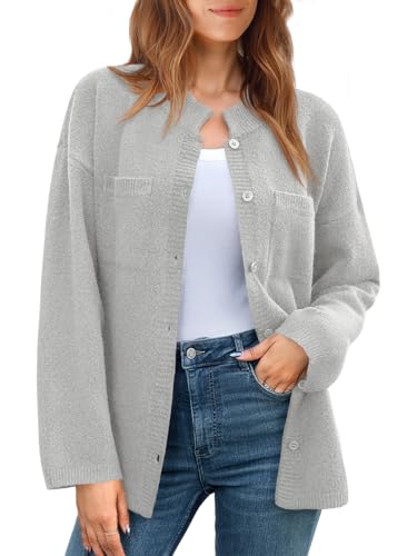 Saodimallsu Womens Collared Cardigans Button Down Fall Sweater Jackets Oversized Casual Long Sleeve Knit Shirts