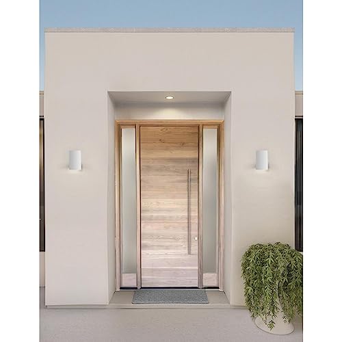 Image of Progress Lighting 5-Inch Cylinder Outdoor Wall Sconce, 1-Light Modern Wall Mount Light, Interior and Exterior Lighting for Home or Porch, Aluminum Construction, White (P5674-30)