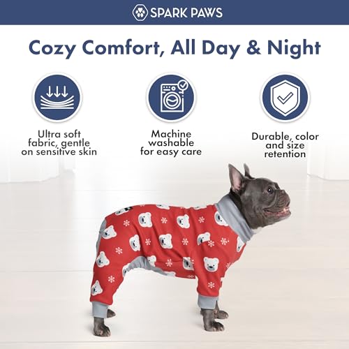 Image of Spark Paws Dog Christmas Pajama, Dog Recovery Suit Male, Onesie, Ultra-Soft and 4-Way Stretch, for Small Medium and Large Breeds - Polar Bear - S