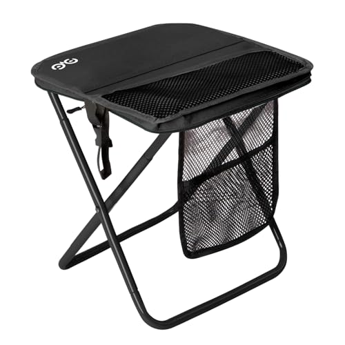 CAMDOOR Portable Collapsible Stool 16Folding Stool with 3 Side Pockets and Shoulder Strap Extra Large Camping Chair Supports 400 lbs Ultralight Portable Seat for Outdoor Hiking Fishing