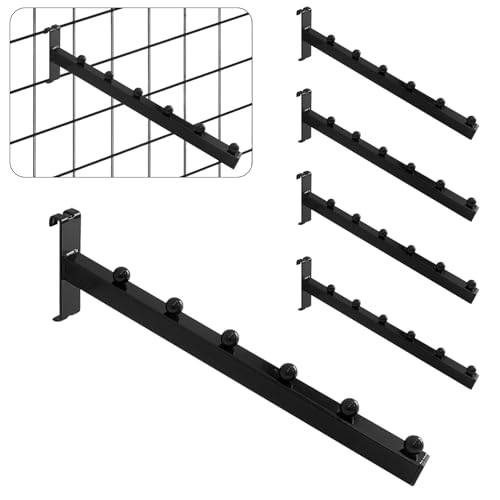 7RiversART 5 Pack Gridwall Waterfall Faceout with 6 Balls 12 Inch Gridwall Clothes Hanger Wire Grid Square Tube Gridwall Hooks for Grid Wall Clothing Store Retail Display