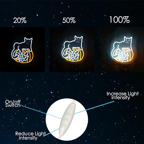 Image of Cat on Pumpkin Neon Sign for Halloween Party Decor, Dimmable LED Light for Playroom, Man Cave, Game Room, Bar - Halloween Gifts