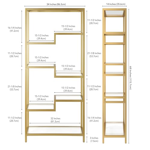 Image of Henn&Hart 68 inch Tall Rectangular Bookcase in Brass, for Home Office, Living Room