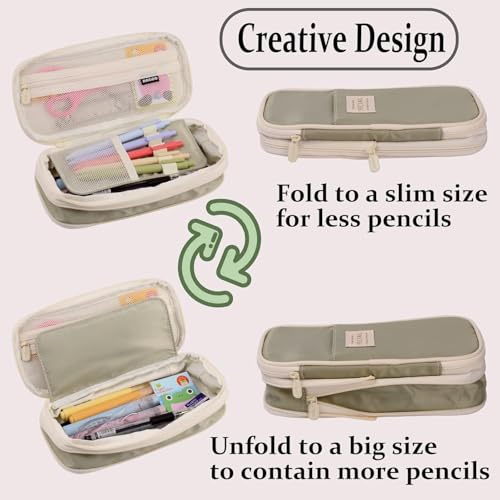 Image of Niwlix Large Capacity Pencil Pouch Box for Girls & Boys Aesthetic Stationery Pouch for School Kids College Students, Pouches for School Girls (Green)