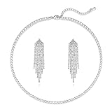 Luxval Rhinestone Dangling Earrings and Tennis Necklace Jewelry Set for Women - Drop Earrings, Prom Set, Lightweight Ear Studs With Cubic Zirconia Crystal Statement