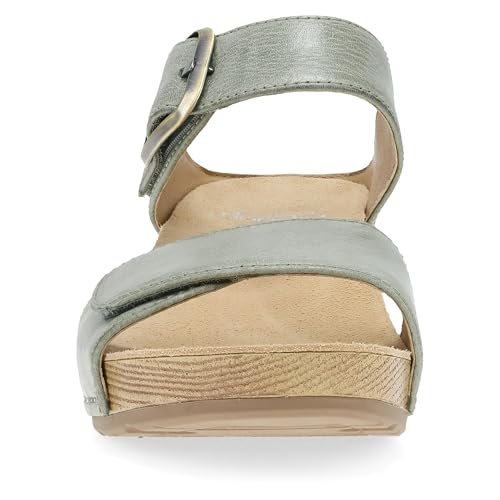 Image of Dansko Tanya Slip-On Wedge Sandal for Women - Cushioned, Contoured Footbed for All-Day Comfort and Support - Hook & Loop Strap with Buckle Detail - Lightweight Rubber Outsole
