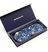 FELYSIK 22 Momme Mulberry Silk Sleep Mask, Blue Galaxy Print 100% Silk Eye Mask for Night Sleepin...