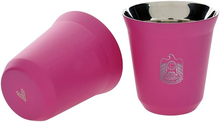 ROVATTIStainless Steel UAE Logo Printed Pink Espresso Coffee Cup 175 ml (Pack of 2) | Coffee Cup | Espresso Cup | Pack of 2 Coffee Cup | Steel Cup | Steel Coffee Cup | Tea Cup | Cappuccino Cup