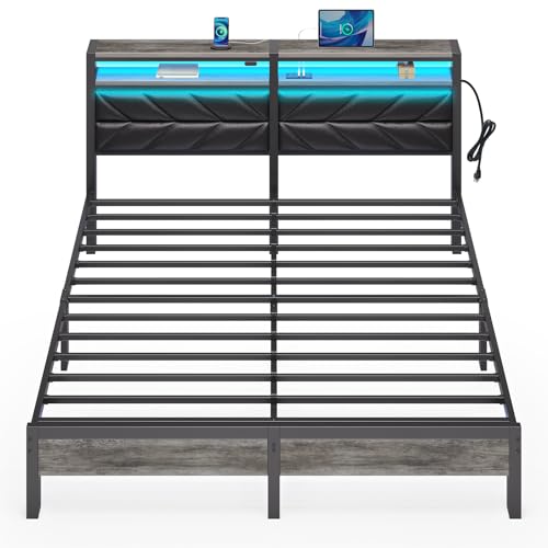 Seventable Bed Frame King Size with Charging Station, LED Bed with Upholstered Storage Headboard, Metal Platform Bed with Under Bed Storage, No Box Spring Needed, Noise Free, Easy Assembly, Black - Thumbnail 7