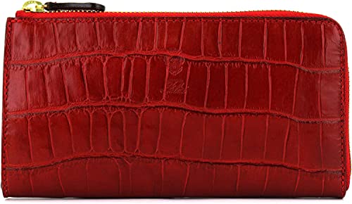 [フェリージ] 財布 クロコダイル型押し エンボスレザー L字ジップ長財布 1075/1/SA FLS F レッド（C10）