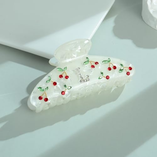 Image of LILIE&WHITE Christmas Gift Acrylic Cherry Letter Hair Clips For Women With RhinestonesInitial Hair Claws For Thick Hairs Trendy Monogram Large Clips Fashion Big Claw Clip Jewelry Gift Alphabet L
