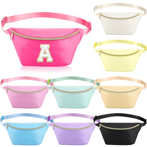 Amylove 9 Pieces Fanny Packs Nylon Waist Bag Zipper Travel Running Bag with Adjustable Strap for Women Men(Nylon Bright Colors)
