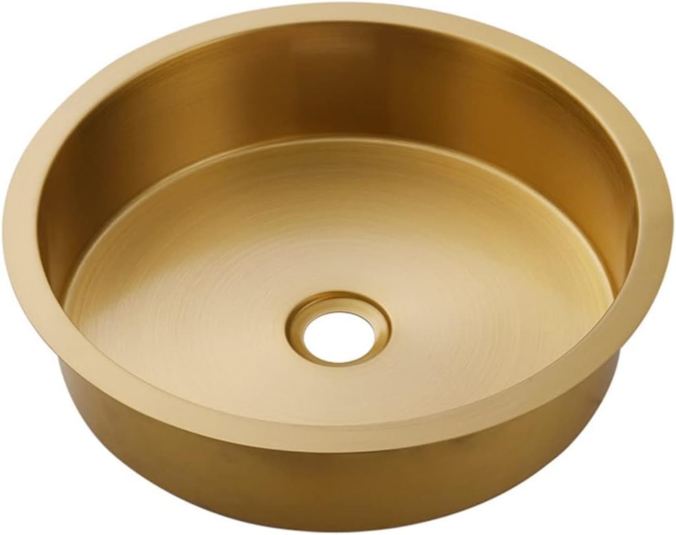Kitchen Sink Kitchen Sinks Brushed Round Golden Bar Prep Sink ?Single Bowl ?Bar Prep Kitchen Sink Thicken 304 Stainless Steel Drop-In Or Installatio,Gold-39.5x9.5cm