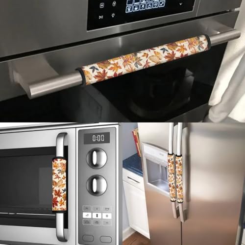 Image of Maple Leaf 6 Pcs Refrigerator Door Handle Covers Kitchen Appliance Decor Handles Washable Fridge Handle Covers for Fridge Microwave Stove Dishwasher Fall Decoration