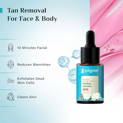 Image of Pilgrim 25% AHA + 2% BHA + 5% PHA Peeling Solution 30ml (Pack of 3) For Face & Body |10-Minute Facial At Home|Gentle Exfoliating Serum for Tan Removal |For Glowing Skin, Even Skin Tone, Pore Cleansing