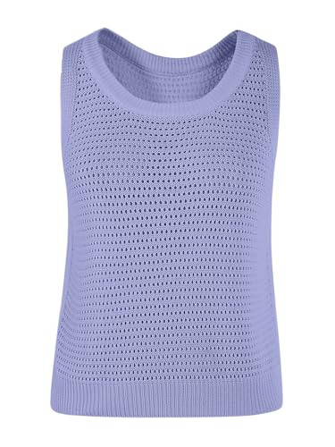 Image of FISACE Womens Crochet Tank Top Sleeveless Knit Summer Sweater | Round Neck, Hollow Out, Lightweight , Casual Crop,Cute Boho Vest