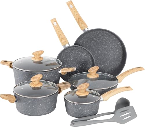 Kitchen Academy Lot de 12 Casseroles et Poêles - Revêtement Anti-adhésif - Avec couvercle,...