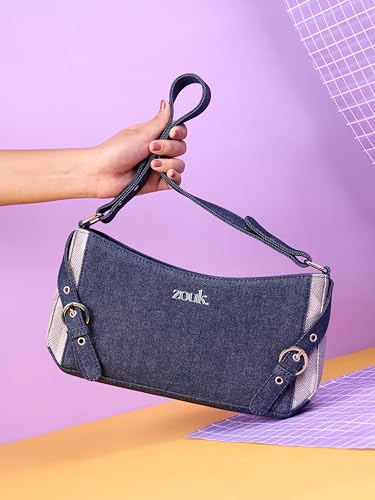 Image of ZOUK Lyra Small Shoulder Bag for Women - Denim & Printed Shoulder Bag with Water-Resistant Lining | Handcrafted Sling Bag with Multiple Pockets & Zip Closure for Daily & Weekend Use |
