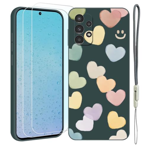 YonderYM Compatible con Funda para Samsung Galaxy A13 4G, Funda de Silicona Líquida Premium, con 2 Piezas Cristal Templado, con 16 Corazones Dibujos Case Antishoc Anti-Rayures Carcasa