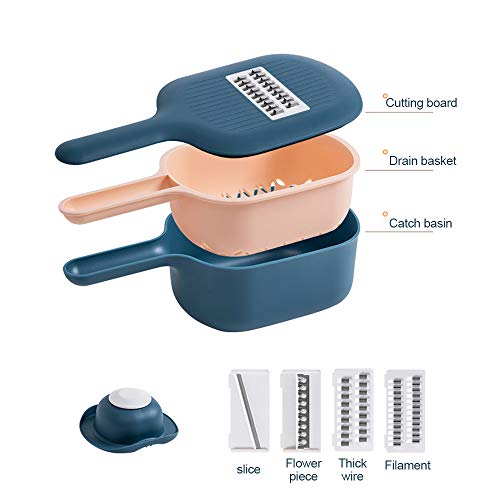 Vegetable Chopper Slicer with Container, 4 Interchangeable Blades Food Choppers Cutter and Dicers for Garlic, Cabbage, Carrot, Potato, Tomato, Fruit - Thumbnail 6